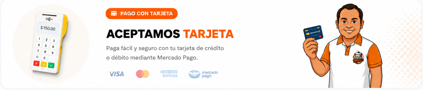 Aceptamos pagos con tarjeta mediante Mercado Pago